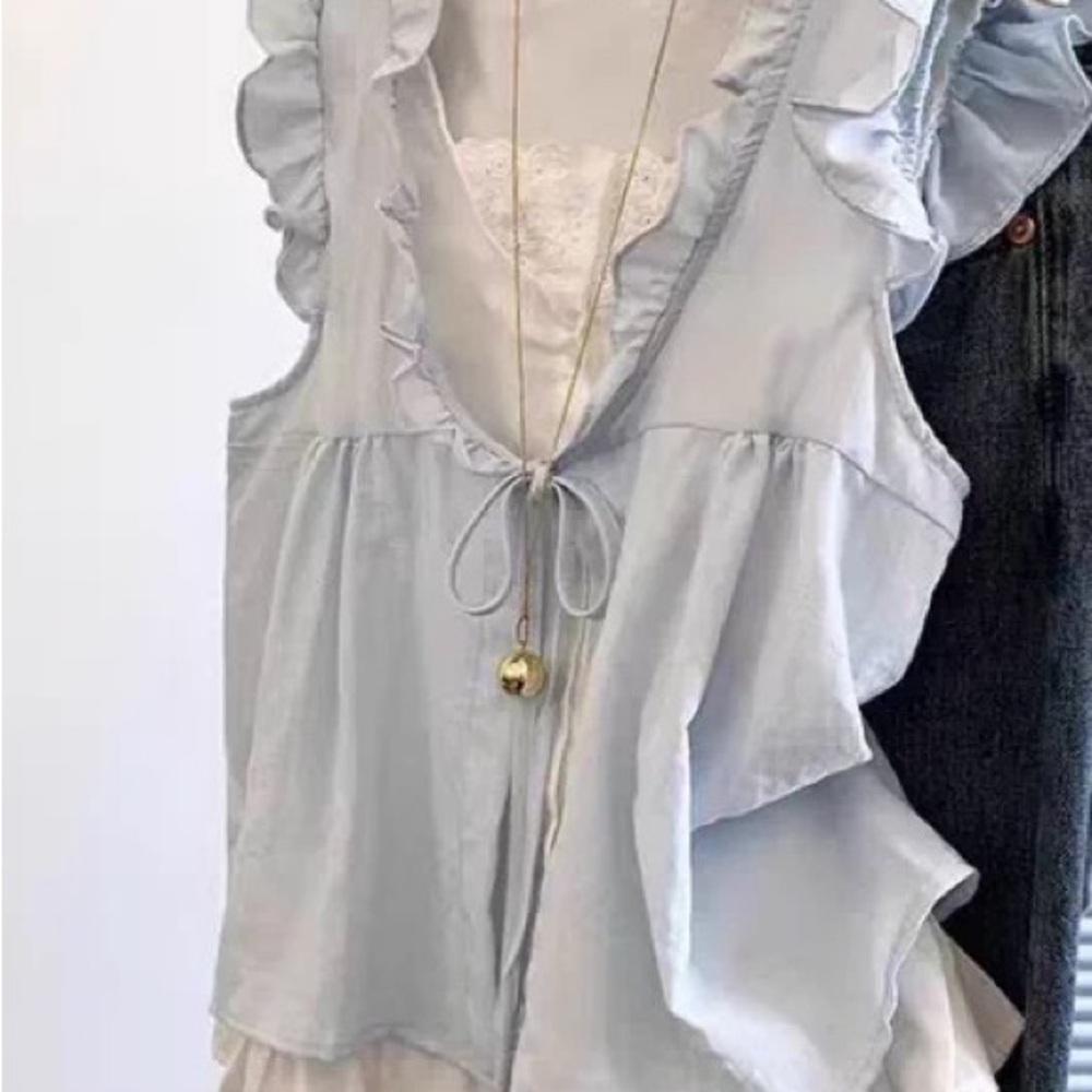 Light Blue Ruffled Women's Top - Picture 3 of 3